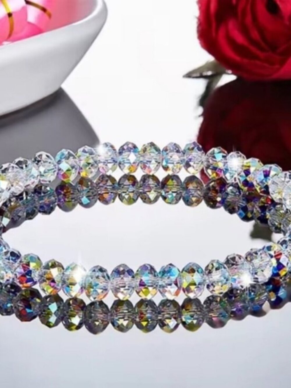 Handmade AB Austrian Crystal Rondelle Bracelet 6mm Iridescent Stretch Fit NWT